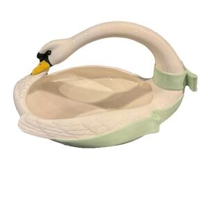 Vtg Swan Duck Ceramic Planter Basket Centerpiece Handpainted Signed By Artist